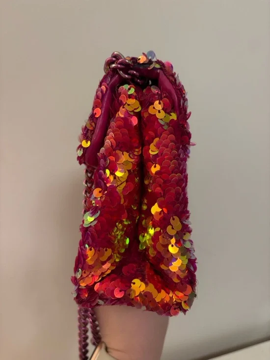 Kurt Geiger Pink and Gold Sequin Chain Crossbody Bag - Picture 16 of 16